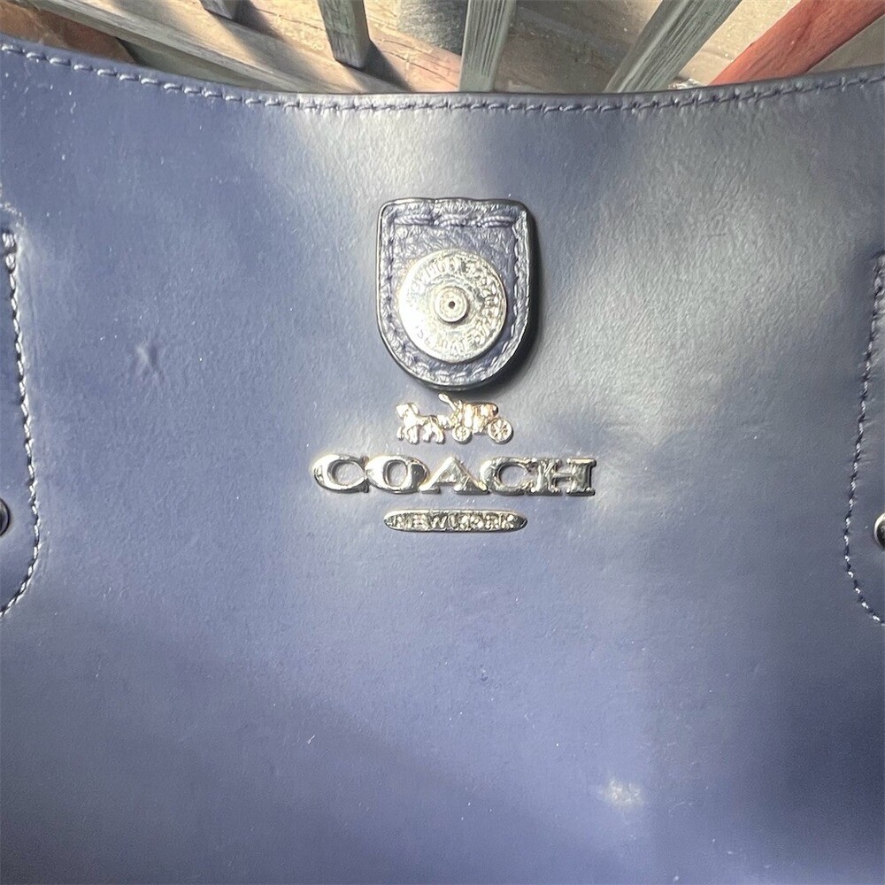 COACH Shoulder Bag Town Tote Blue Pebbled Leather Silver Hardware AUTHENTIC - Picture 11 of 12